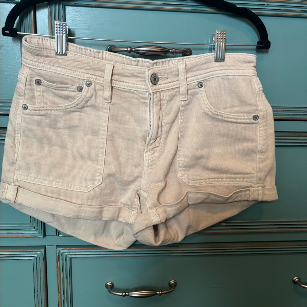 American Eagle Outfitters Cream Jean Shorts Distressed Cut-Off
